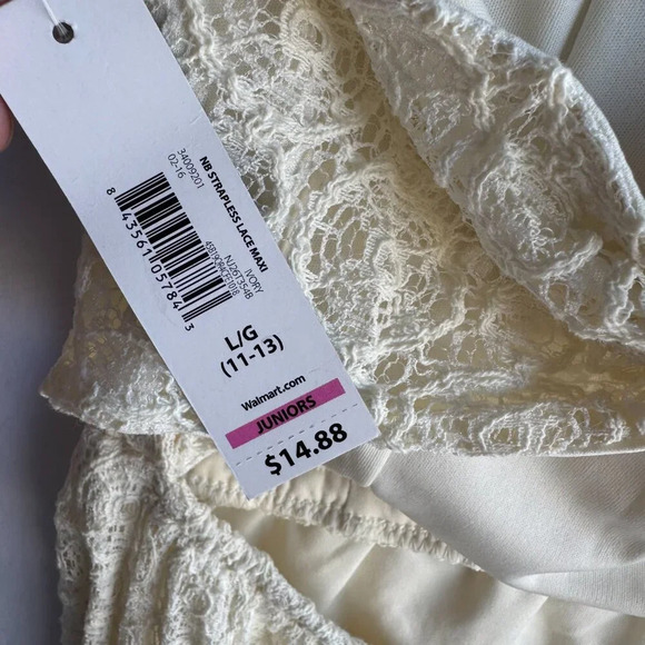 Cream Strapless Lace Maxi Dress - Size Juniors L - NWT - Picture 6 of 8